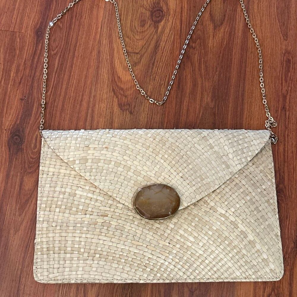 Kayu beige straw raffia  handbag clutch with agate gemstone
